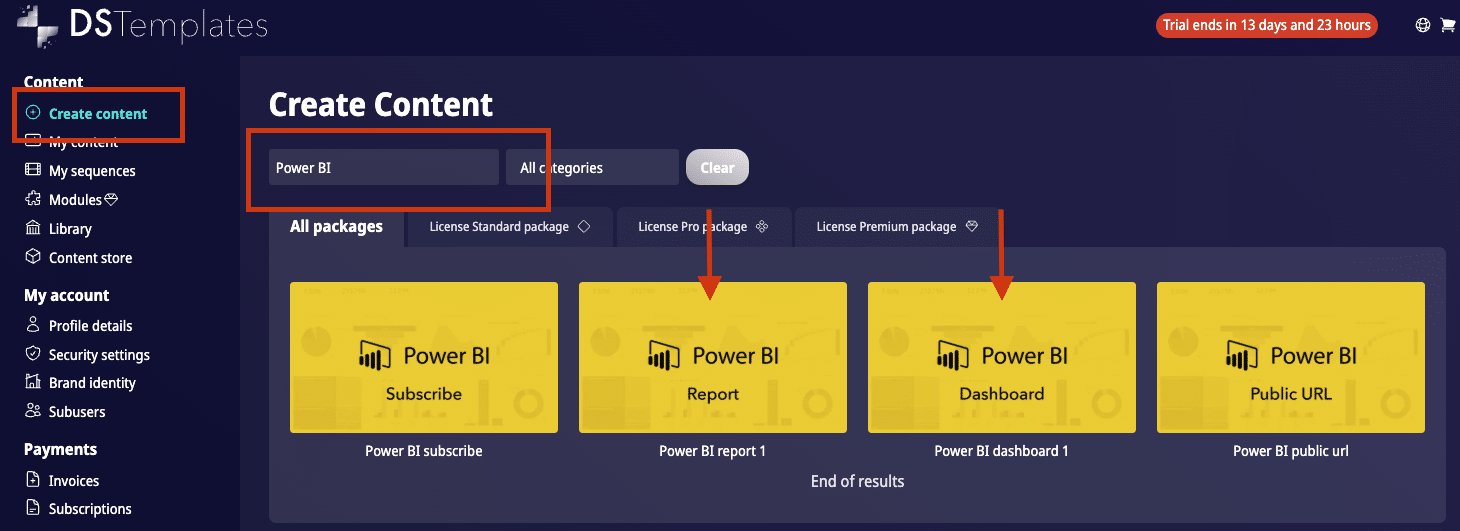 Search for Power BI template